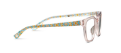Light gray eyeglasses side view with patterned temple arm detail