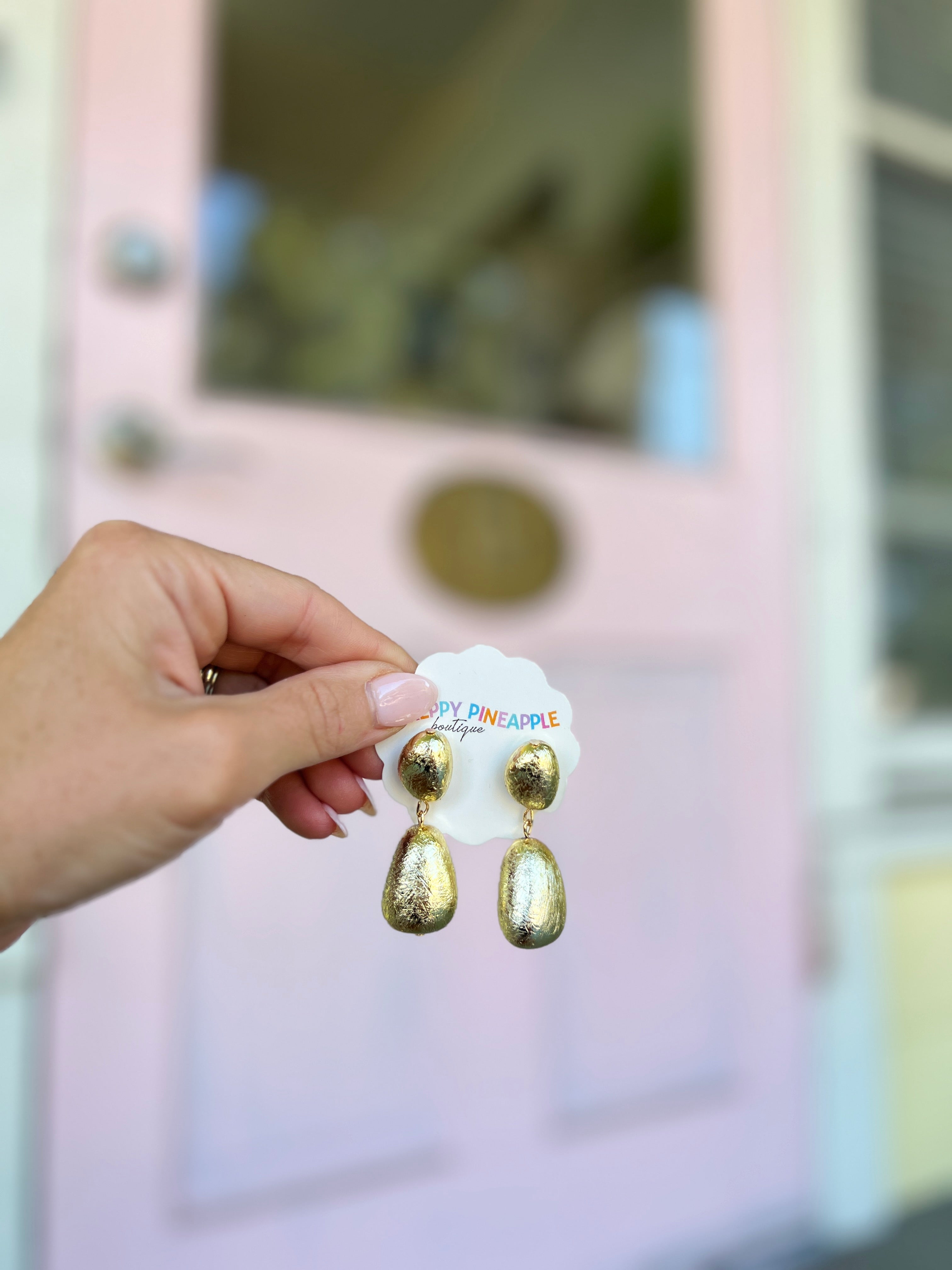 Textured Geometric Shape Dangle Earrings - Gold
