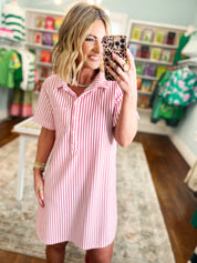 Great Days Ahead Striped T-Shirt Dress - Hot Pink