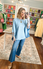 Spring Meg Pullover Poncho Sweater - Blue