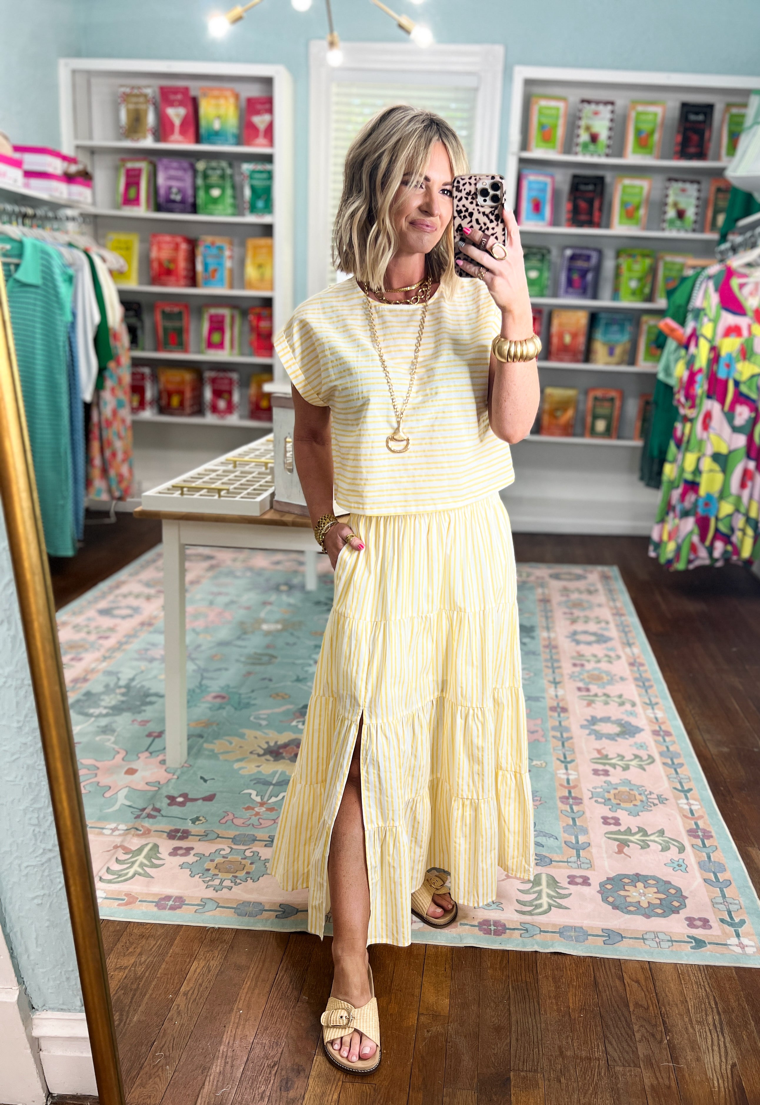 Sunday Stroll Striped Top and Skirt Set