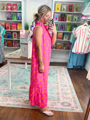 Pretty in Polka Maxi Dress - Hot Pink/Orange