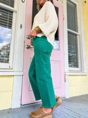 So Delightful Frayed Hem Straight Pants- Dk. Green