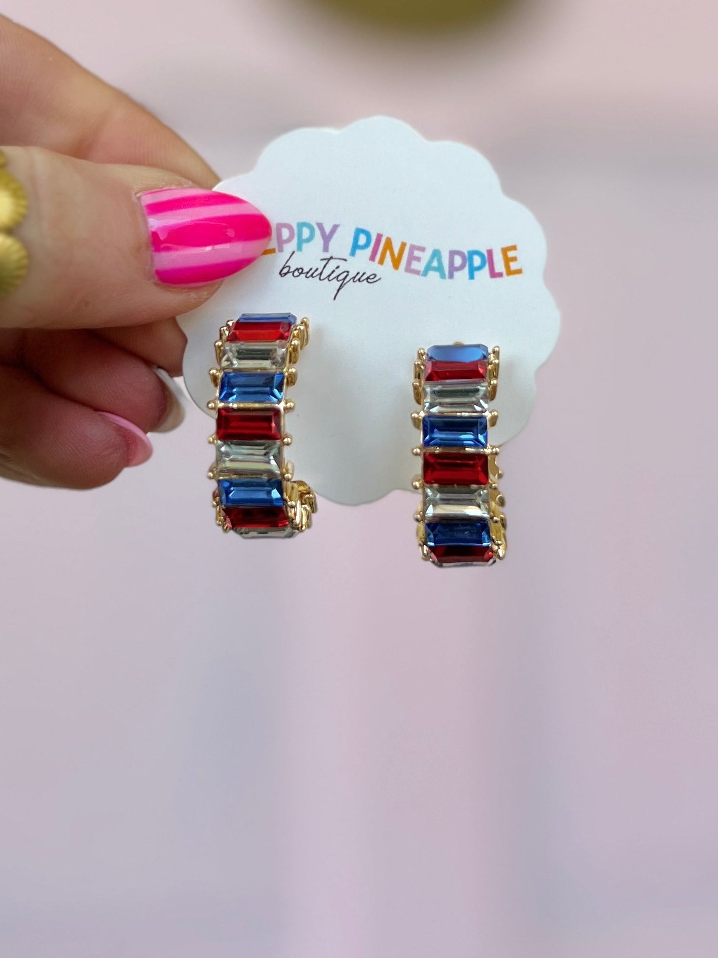 USA Baguette Cut Crystal Hoops