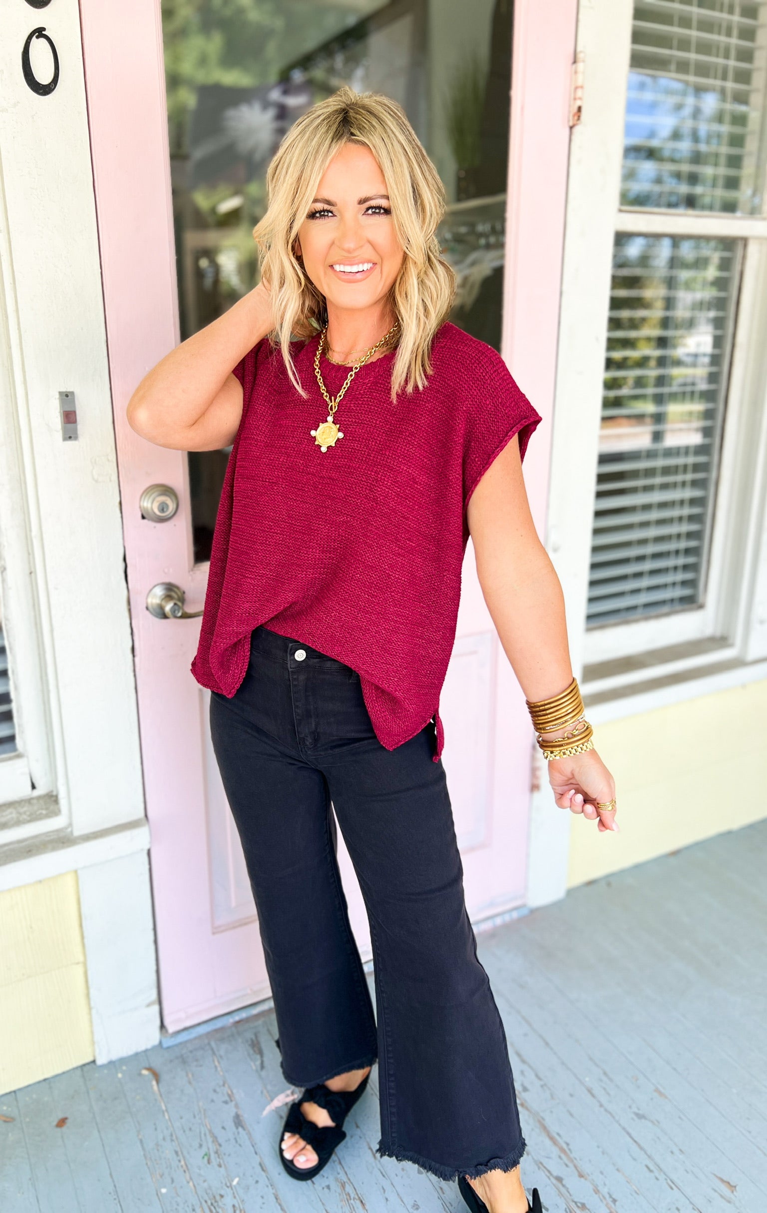 Beyond the Rainbow Crew Neck Top - Cabernet