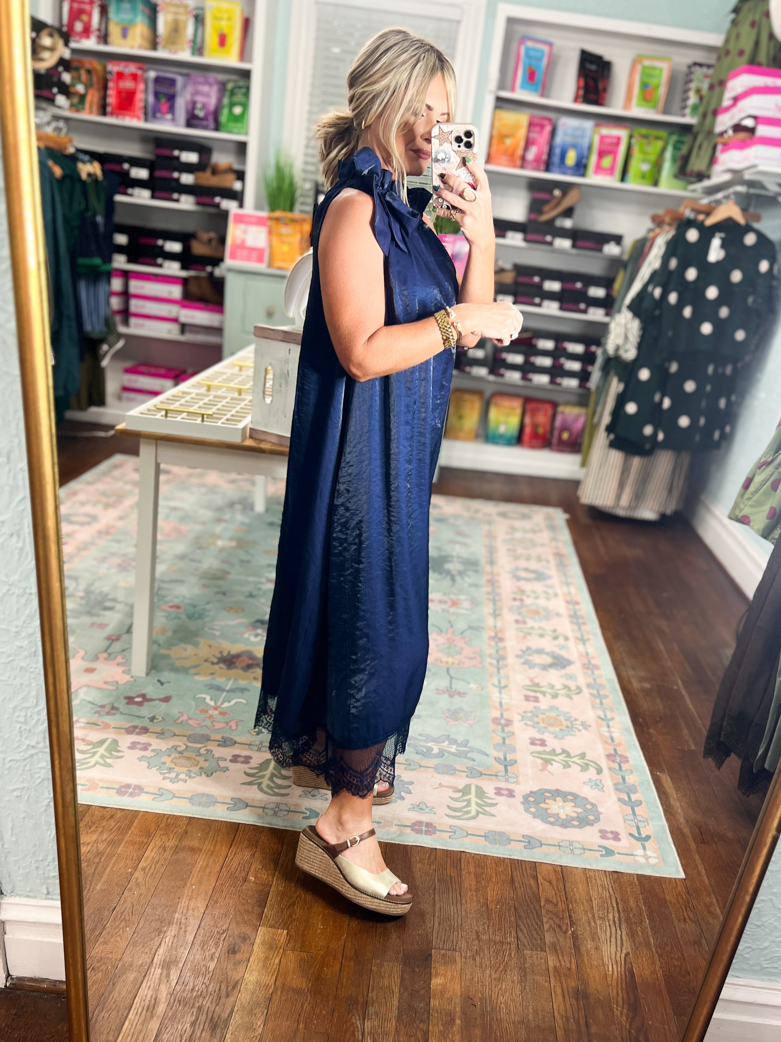 Beautiful Balance Lace Trim Midi Dress - Navy