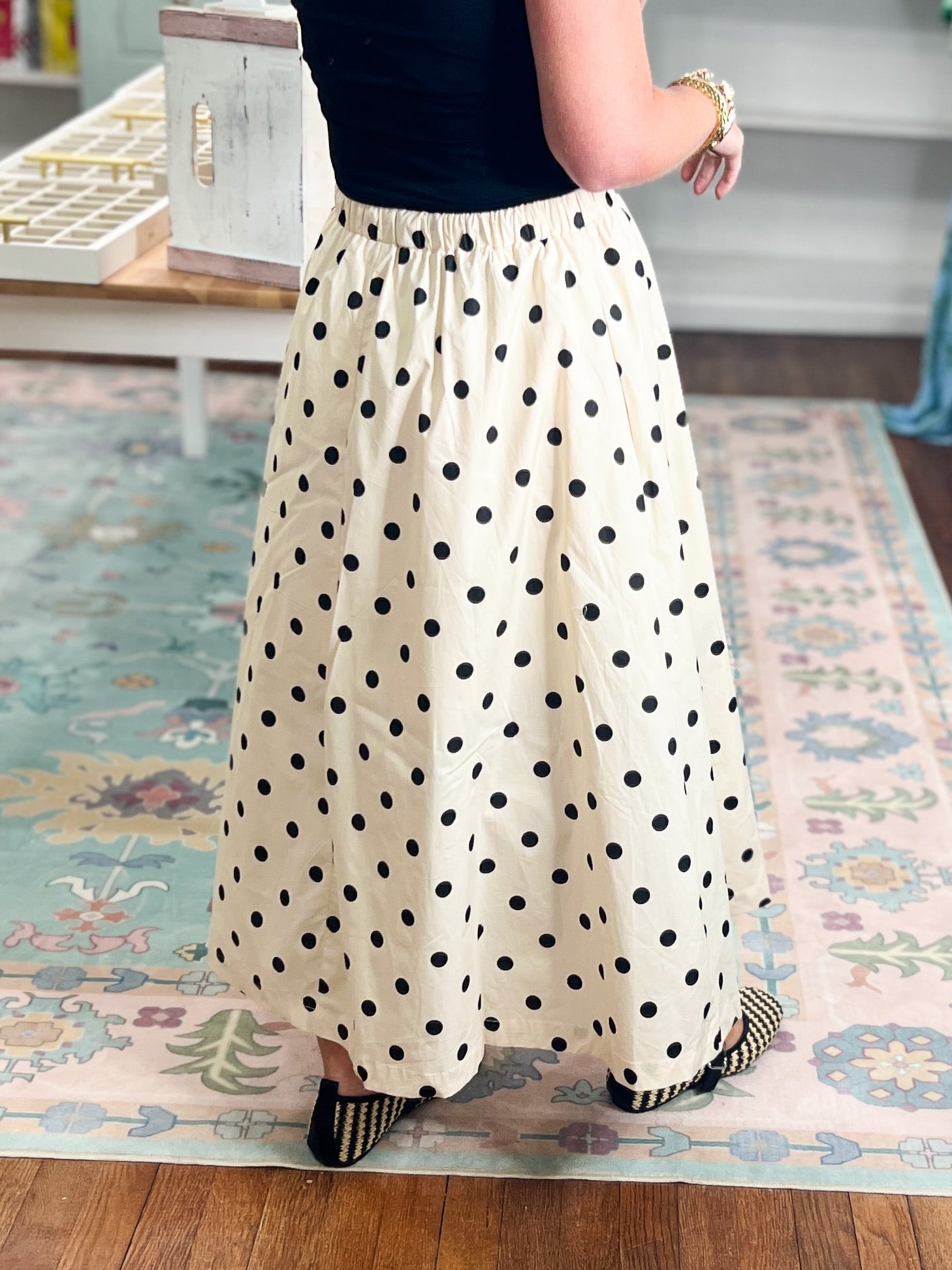 Spotted and Styled Classic Polka Dot Midi Skirt