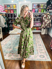 Calm and Centered Floral Midi Dress - Olive