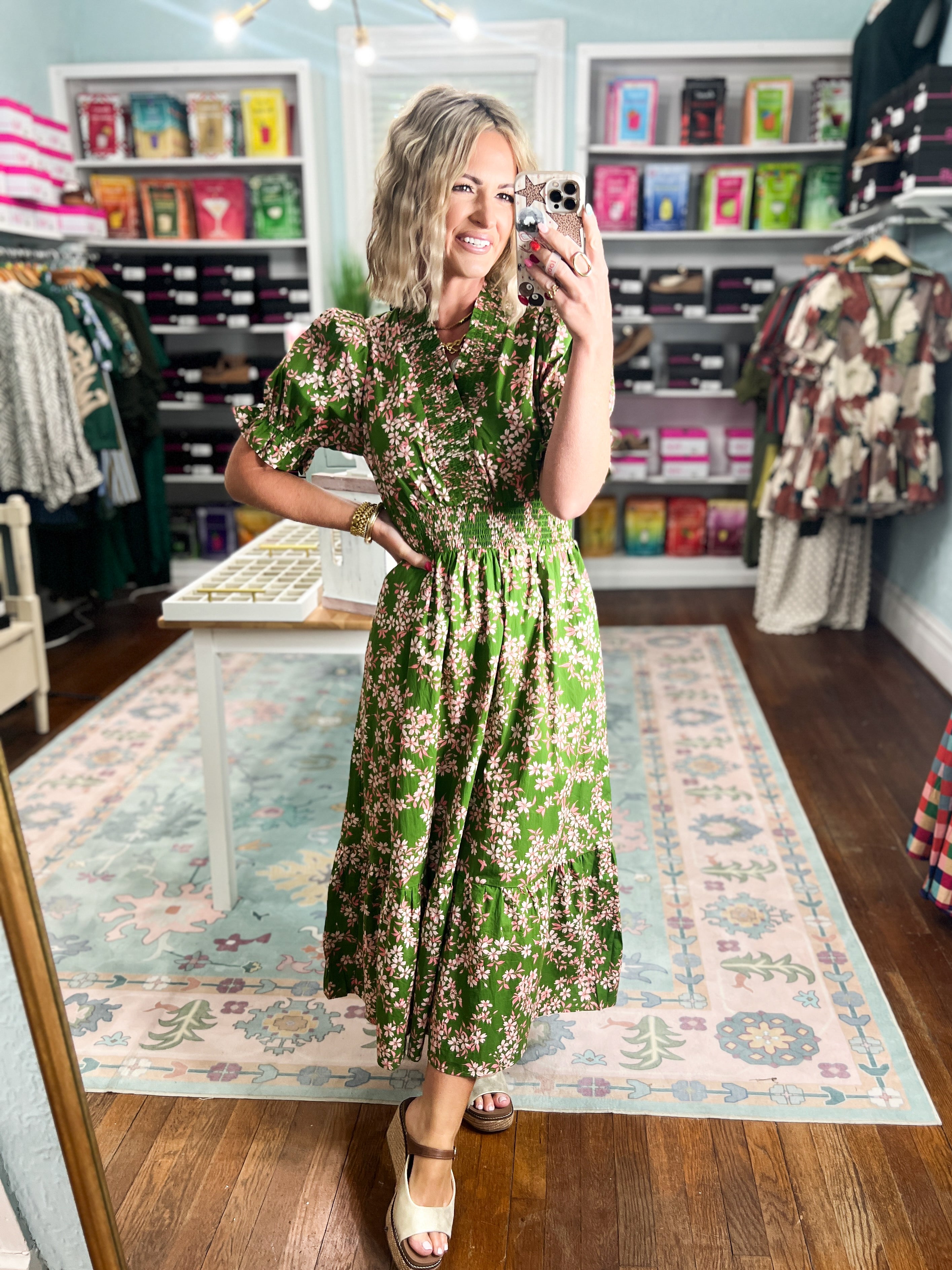 Calm and Centered Floral Midi Dress - Olive