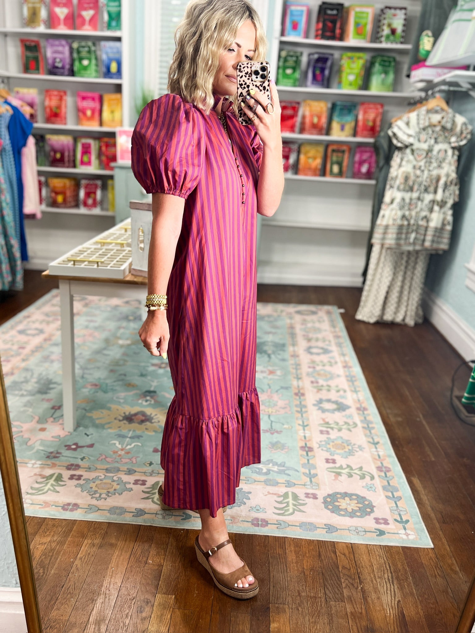 Never Giving Up Striped Midi Dress - Plum