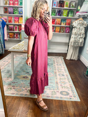 Never Giving Up Striped Midi Dress - Plum