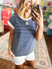 My Way Stripe Top - Navy