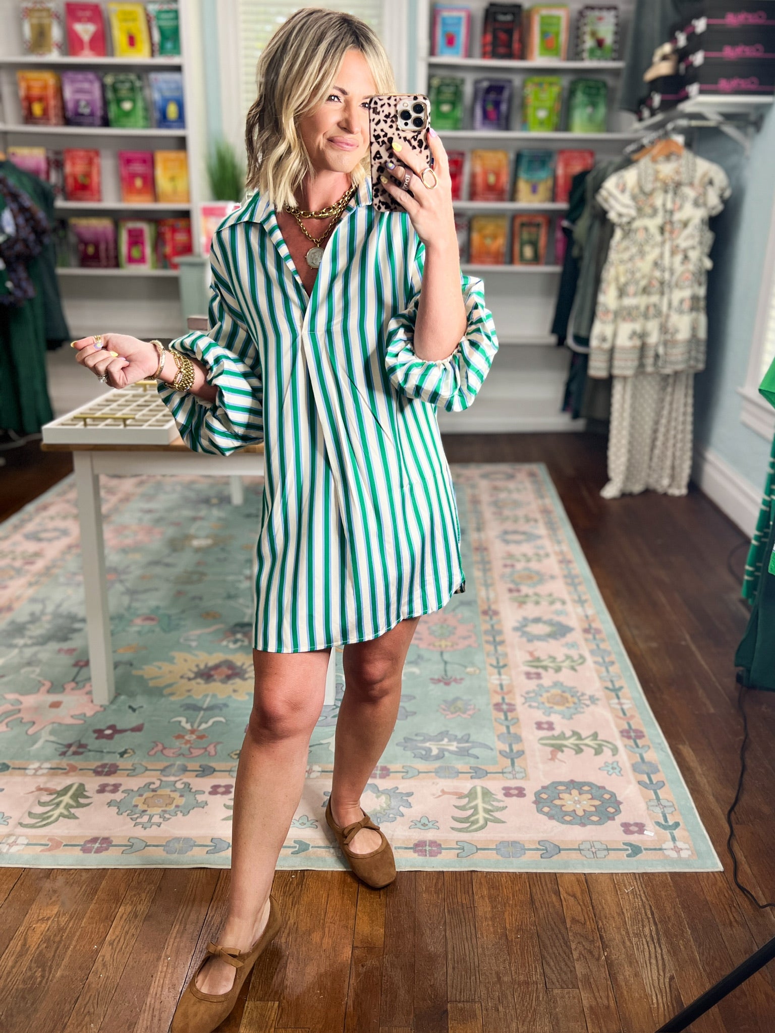 Daylight Mix Oversized Mini Dress - Green