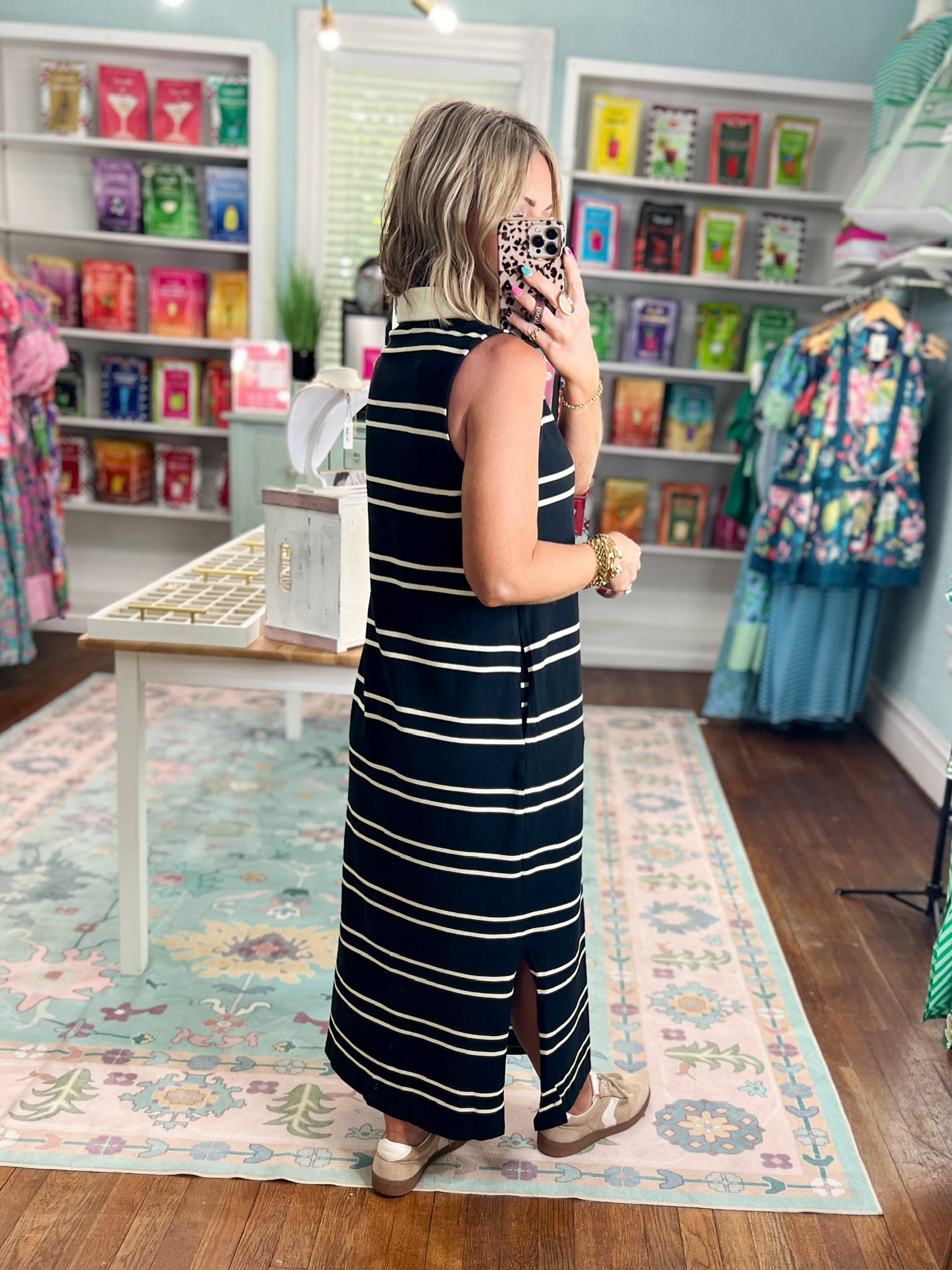 Immediately Yes Striped Midi Dress -Black