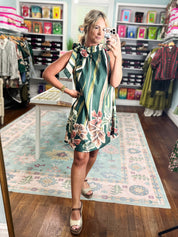 Vintage Harvest Floral Midi Dress - Olive