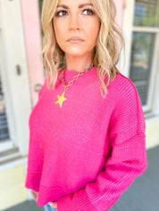 Fall Frenzy Two Tone Sweater - Hot Pink/Candy Pink