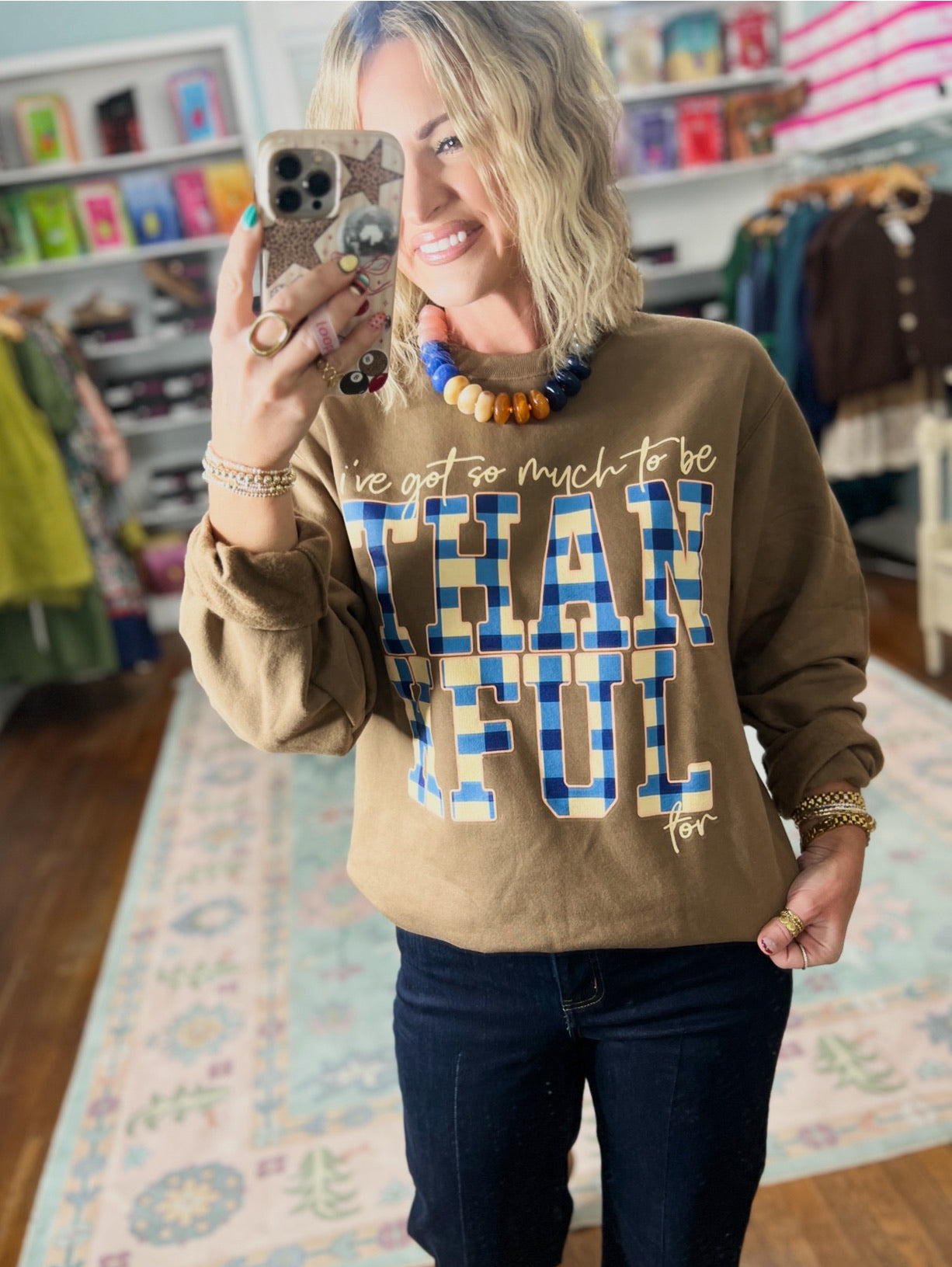 Thankful for Woodland Brown Crew Sweatshirt
