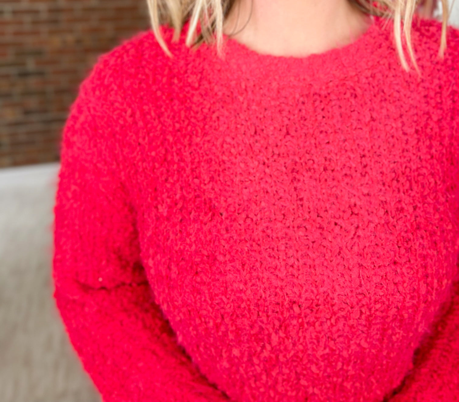 Seasonal Snuggles Round Neck Sweater - Ruby