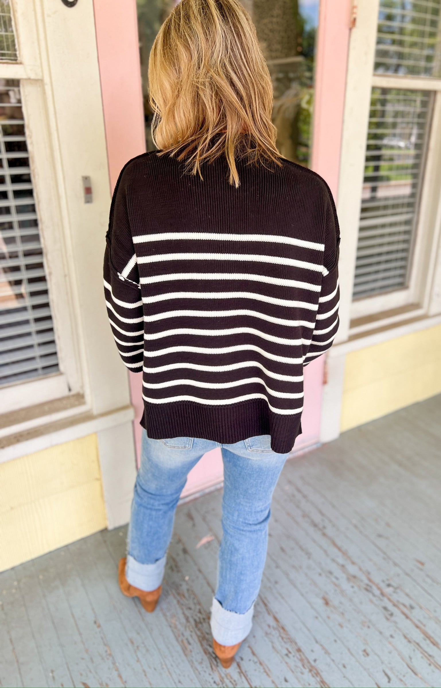 Sucker For You Striped Sweater - Black