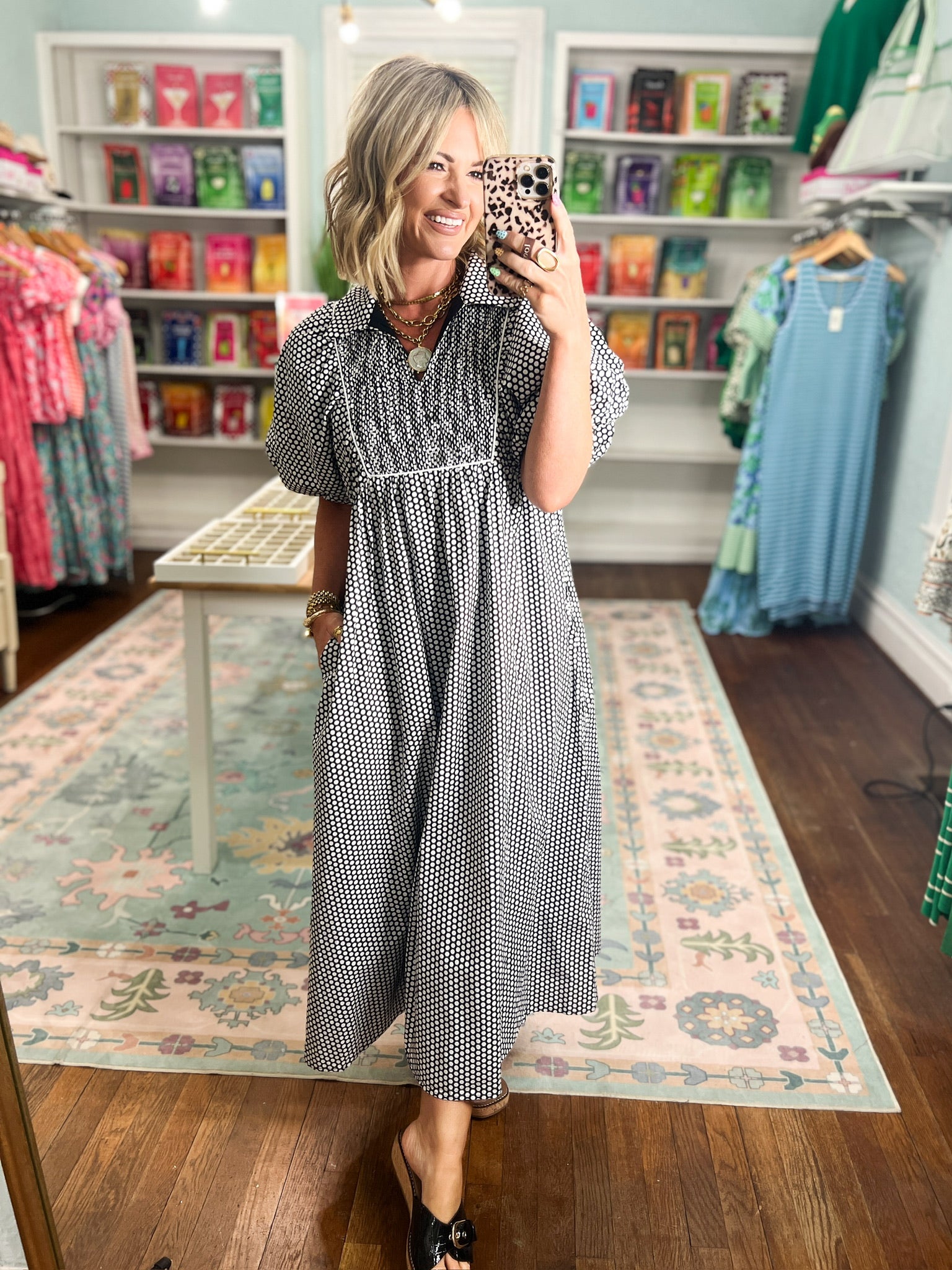 Purely Charming Polka Dot Midi Dress - Black