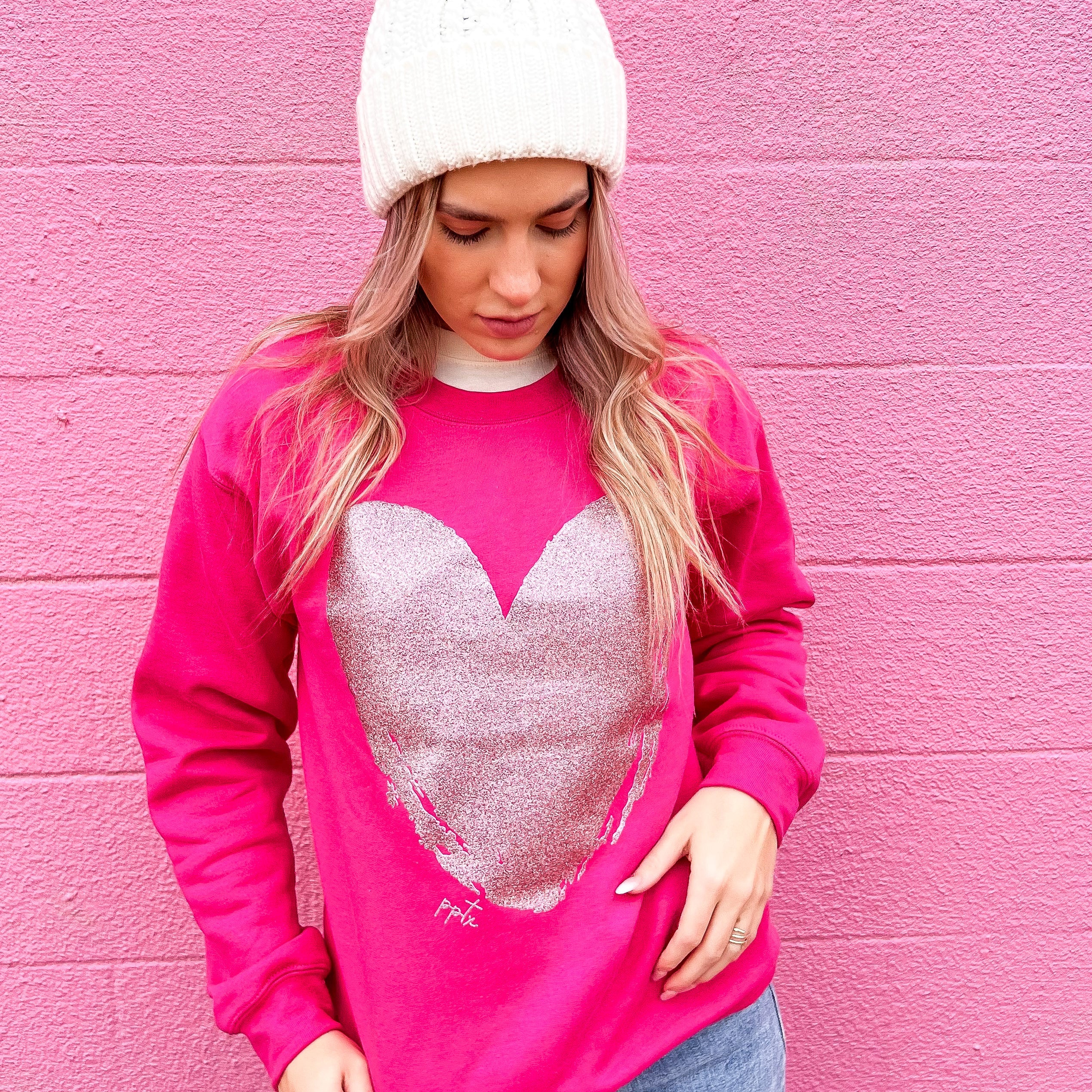 Pink Glitter Heart Crew