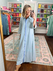 Just Say So Striped Midi Dress - Blue