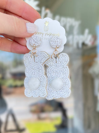 Easter Bunny Beads Earrings - White