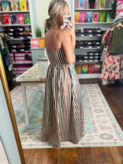 Striped and Stunning Strapless Maxi Dress- Multi