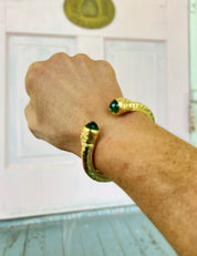 Jewel End Antique Cuff Bracelet- Lt. Emerald