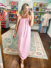 Mimosas and Mingle Striped Midi Dress