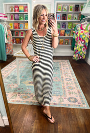 Playful Mood Striped Midi Sweater Tank Dress - Natural/Black