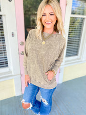 Carefree Charm French Terry Pullover - Mocha