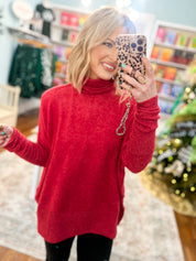 Full of Warmth Turtle Neck Sweater - Dk. Red