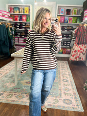 Just Right Striped Crew Neck Sweater - Dk. Brown