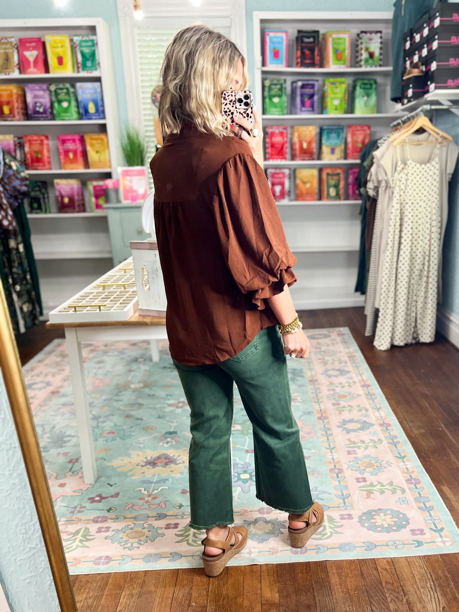 Visions of You  Balloon Sleeve Blouse - Mocha