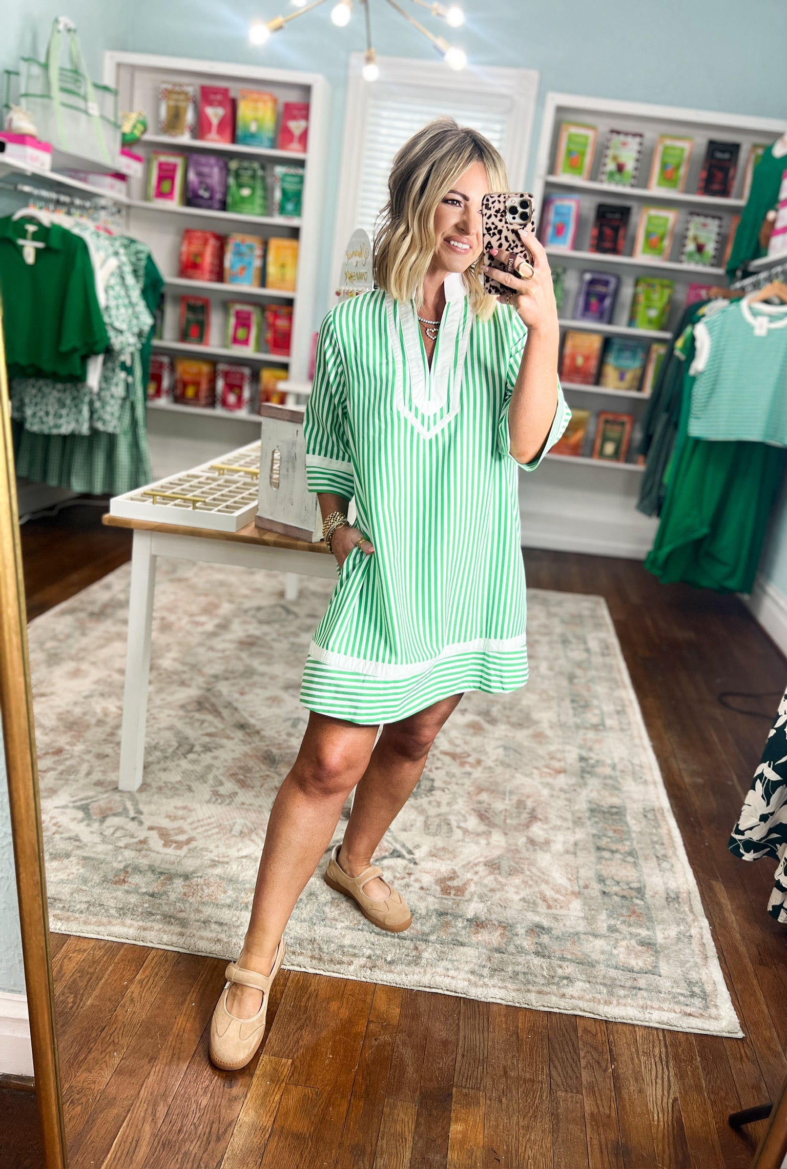 Social Hour Striped Mini Dress - Green