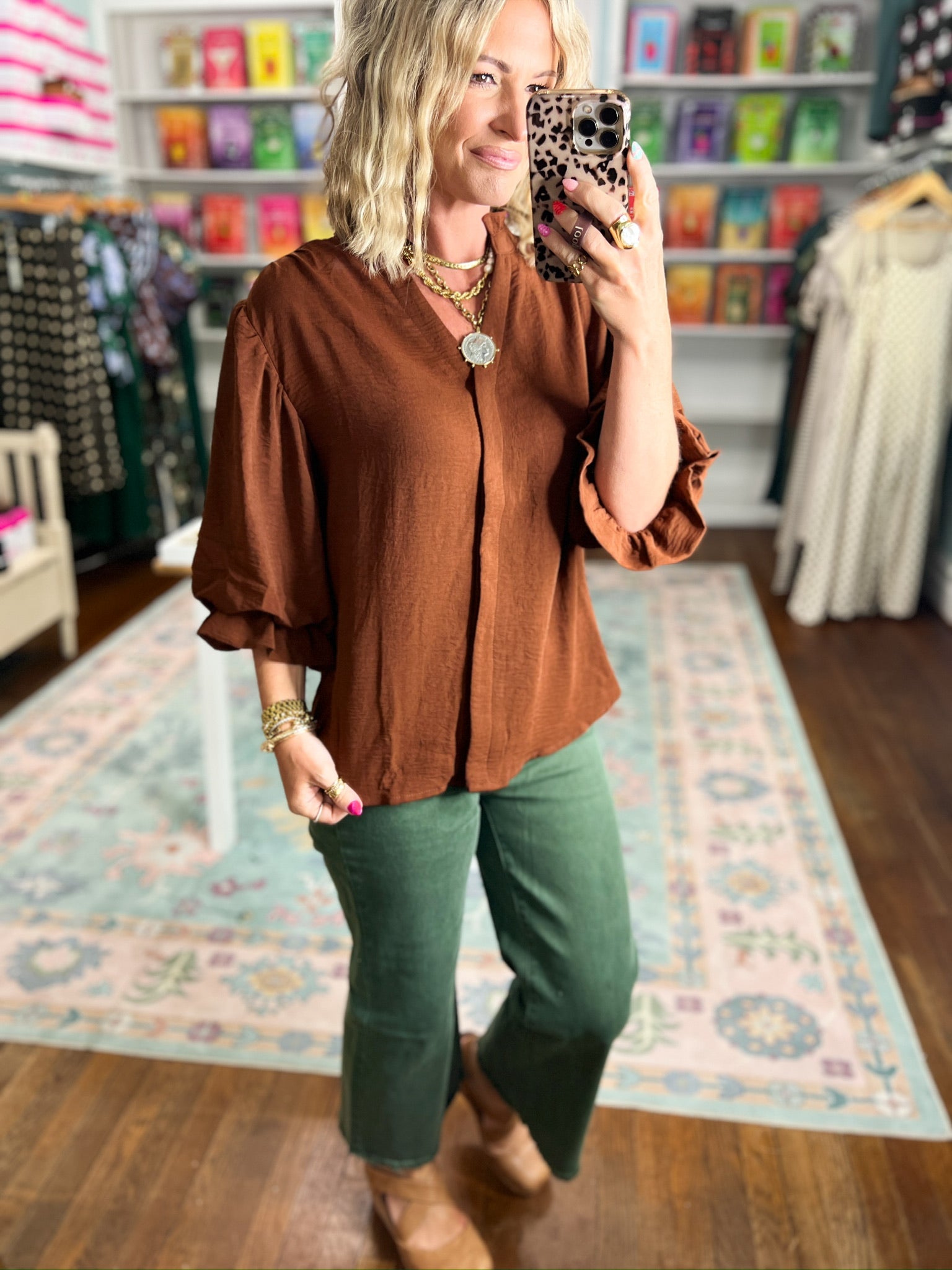 Visions of You  Balloon Sleeve Blouse - Mocha