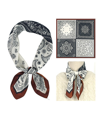 Paisley Print Bandana Scarf - Black/Brown