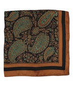 Paisley print bandana scarf in dark green and black with brown border