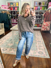 Just Right Striped Crew Neck Sweater - Dk. Brown