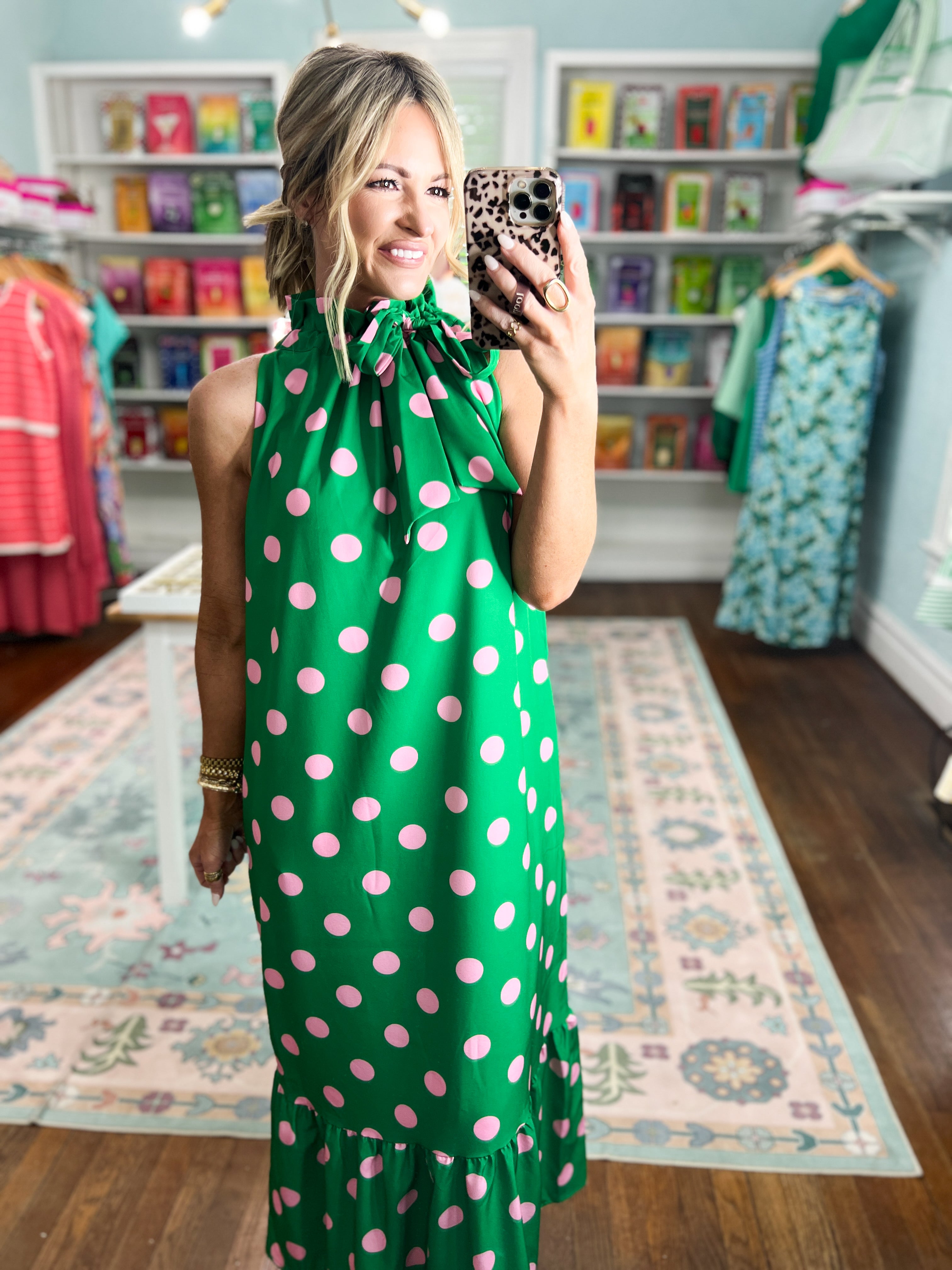 Pretty in Polka Maxi Dress - Green/Pink