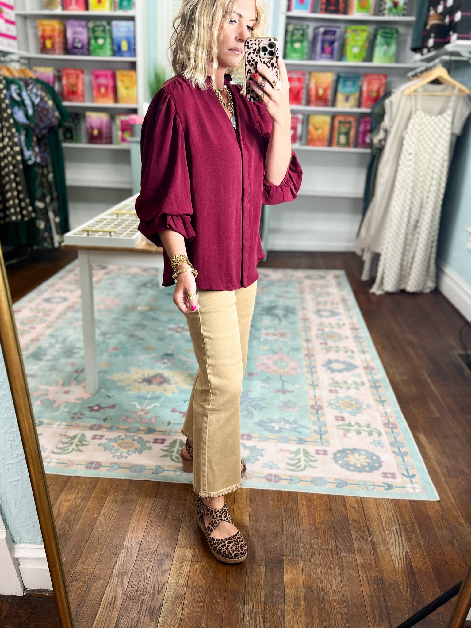 Visions of You  Balloon Sleeve Blouse - Burgundy