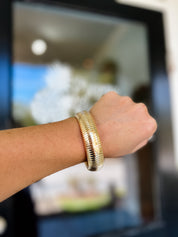 Metal Herringbone Bangle Bracelet- Gold