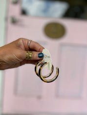 Tortoise acetate and gold-tone metal hoop earring, single small hoop