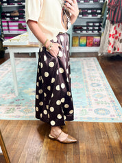 Dot Your Calendar Pleated Midi Skirt - Brown