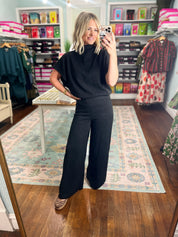 Polished Path Dolman Sleeve Top And Pant Set - Black