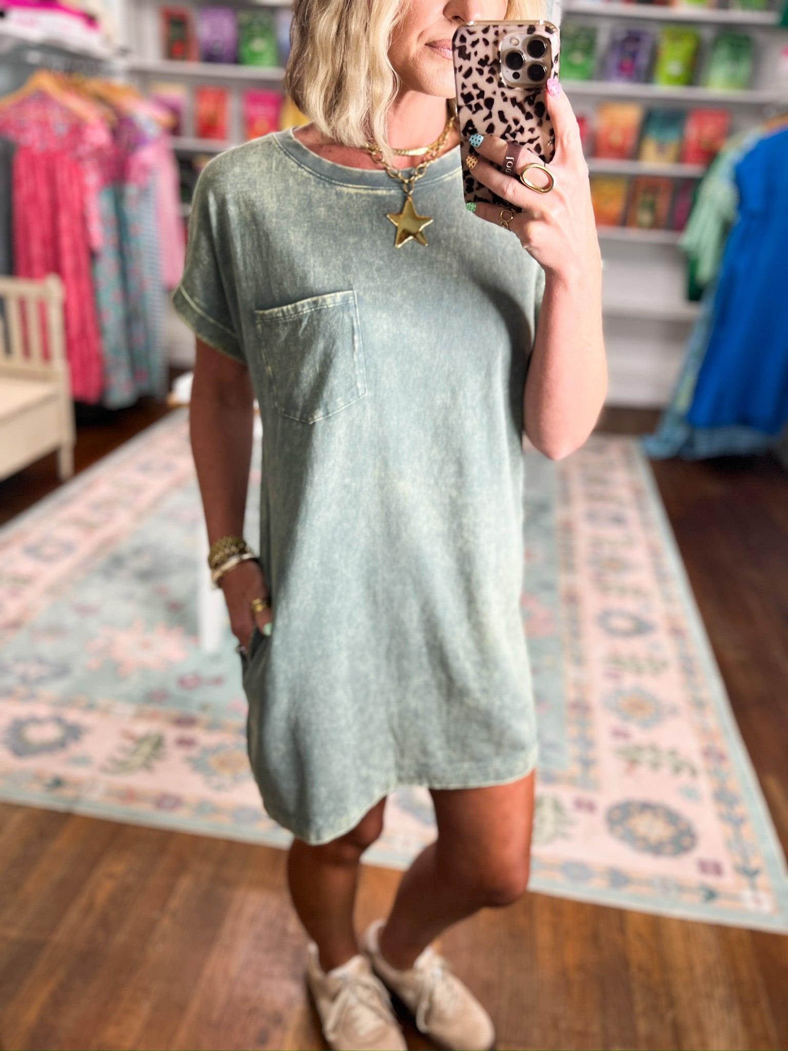 Just Stay Washed T-Shirt Dress - Ash Jade
