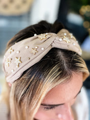 Paved Star & Pearl Headband - Tan