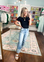 Risen | High Rise Crop Boyfriend Cuffed Jeans