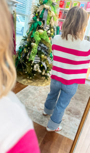 Sip in Style Stripe Sweater - Hot Pink